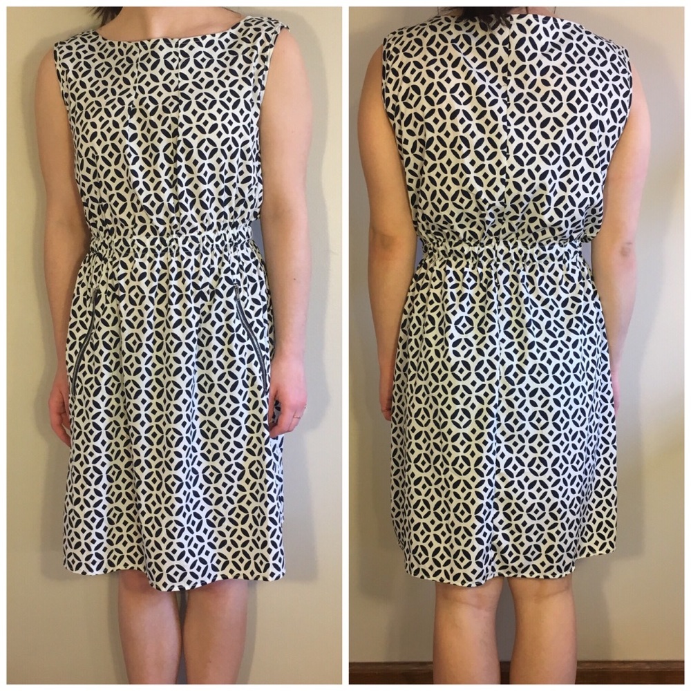 Blue and white patterned dress